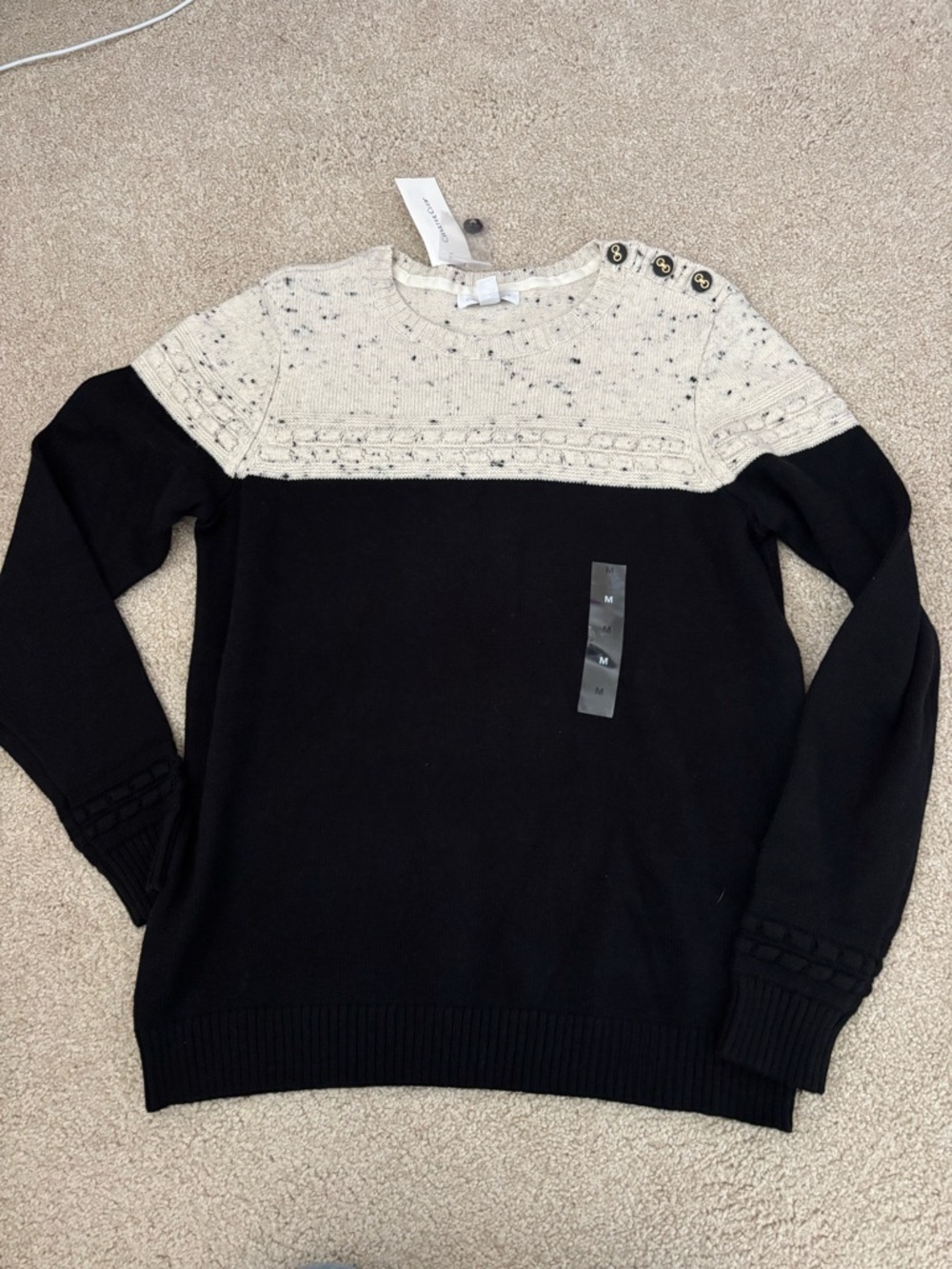 Charter Club Womens M Colorblocked Crew Neck Shoulder Button Sweater NWT